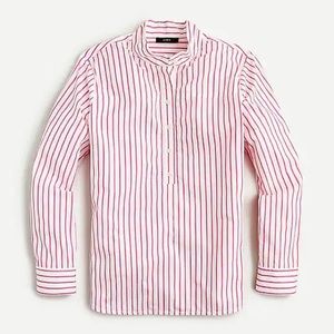 J. Crew Band-Collar Cotton Poplin Tunic in Stripe | Pink and White | 8